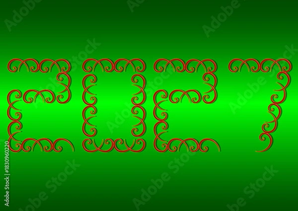 Obraz Année 2027 écrit avec des spirales sur fond vert