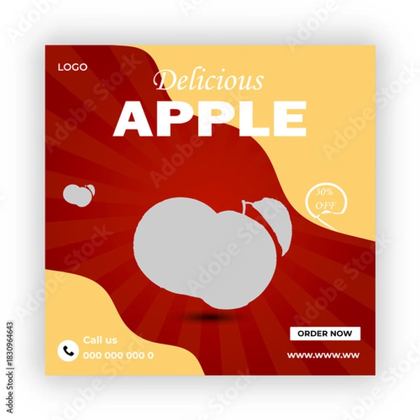 Fototapeta Apple Fresh fruits social media post design template