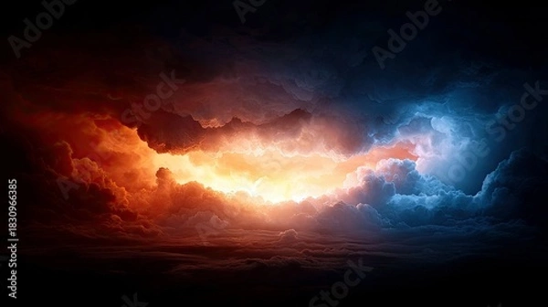 Fototapeta Abstract image of clouds with orange and blue light, creating a dramatic and atmospheric scene.