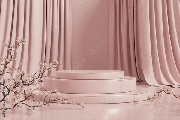 Fototapeta Elegant 3D interior scene featuring a round podium