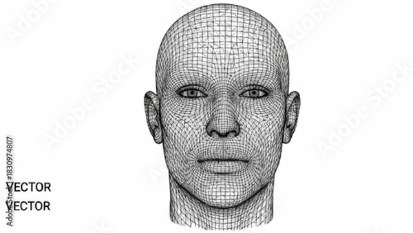 Obraz Wireframe Human Head Sculpture Digital Art.