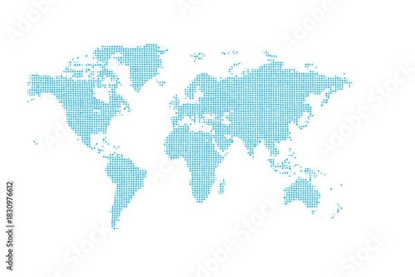 Obraz Vector dotted world map in blue color on white background
