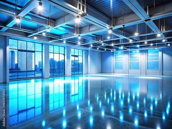 Fototapeta Empty modern interior with city view