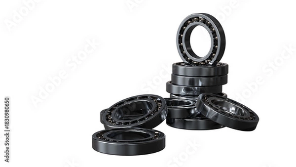 Fototapeta Scattered pile of metallic ball bearings with polished surfaces. Mechanical components emphasize friction reduction, load support, and precision in industrial motion systems.