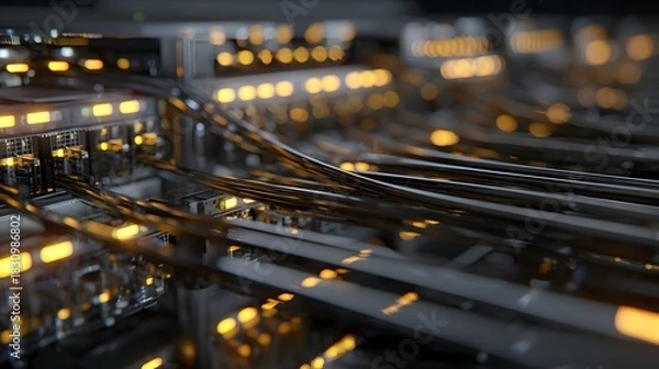 Fototapeta Moderne Netzwerk- und Serverinfrastruktur mit Datenkabeln
