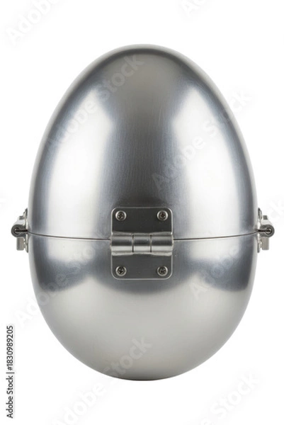 Fototapeta Silver metal egg-shaped container with hinge mechanism isolated on a transparent background