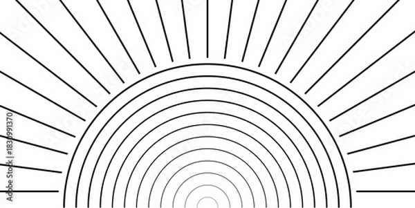 Fototapeta Minimalist Geometric Sunburst Lines Background: Black and White Radial Retro Pattern for Abstract Design