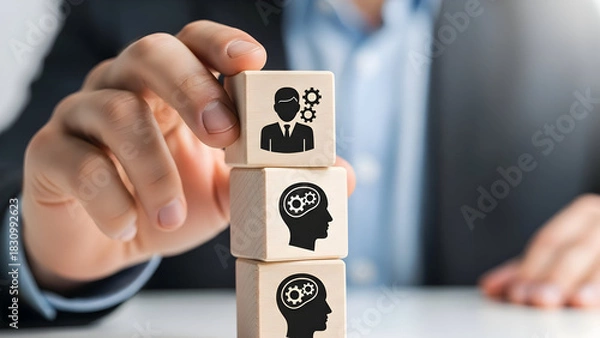 Fototapeta Building blocks of business success with human resources and ideas