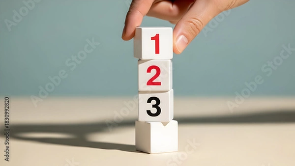 Fototapeta Hand stacking blocks with numbers one two three in order