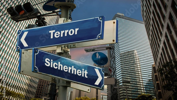 Obraz Signposts the direct way to security versus terror