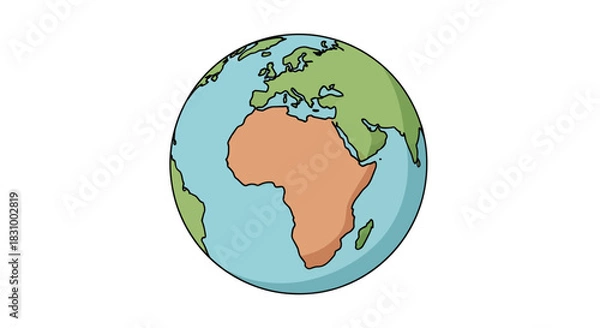 Fototapeta Cartoonish depiction of the world showing the African continent with its surrounding areas