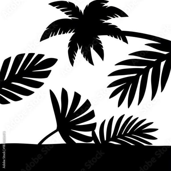 Fototapeta Tropical Silhouette, Palm Tree, Beach Scene, Vector Art, Summer Design