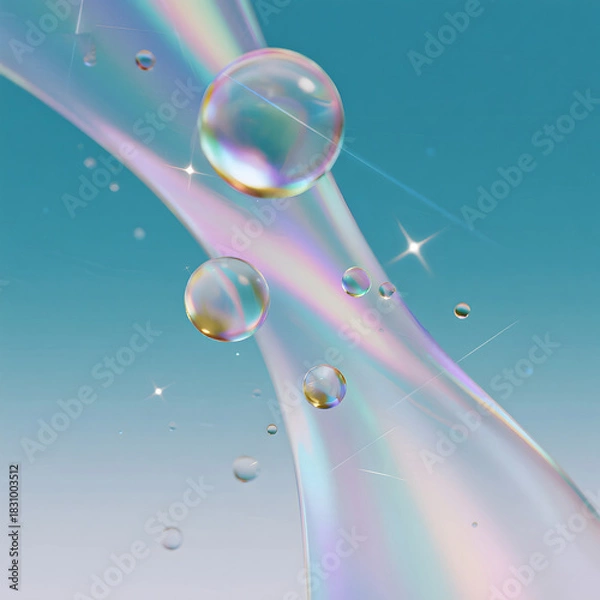 Fototapeta Rainbow Bubbles, Macro Photography, Water Droplets, Sparkling Light, Closeup, Nature, Iridescent, Transparent, Dew Drops, Morning Dew