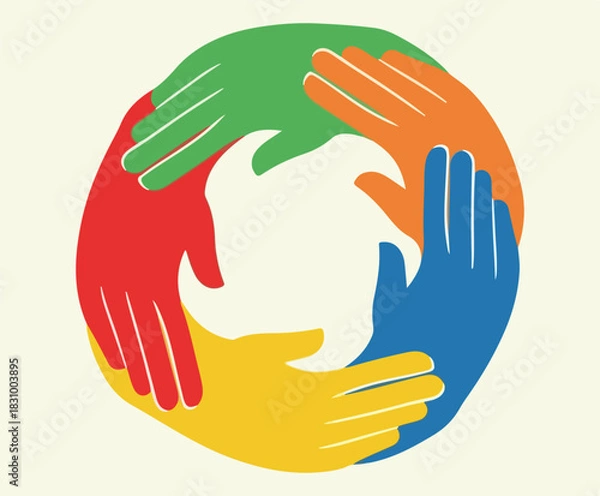 Obraz Abstract Flat Vector Graphic: Interlocking Hands of Unity
