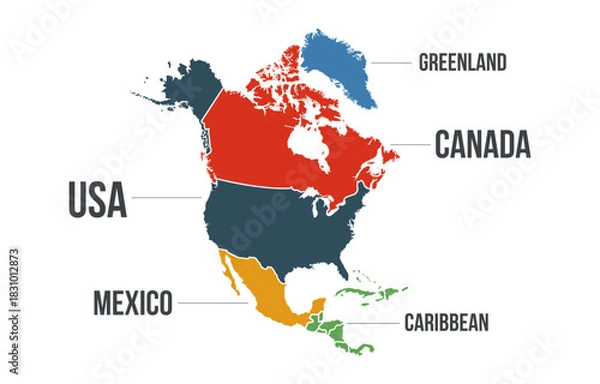 Fototapeta North America map. North America infographic map with countries names. Vector illustration