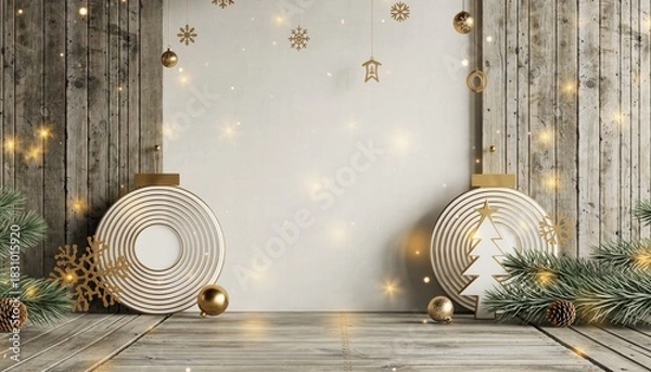 Obraz Festive holiday decor setup cozy indoor space visual art warm atmosphere artistic perspective celebrating the joy of christmas with beautiful ornaments and lights