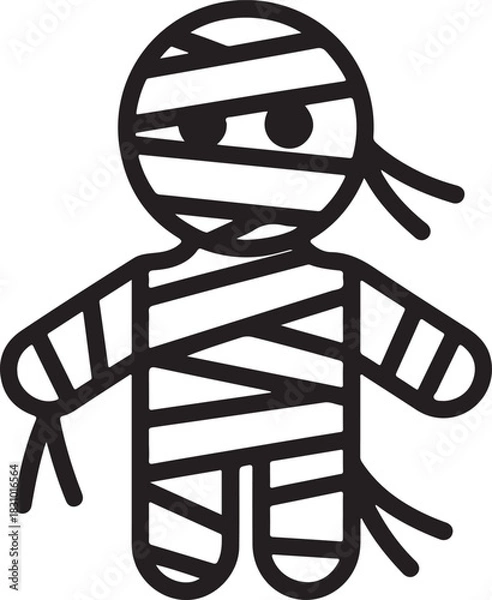 Obraz Outline vector mummy figure wrapped in bandages for Halloween celebration or spooky season