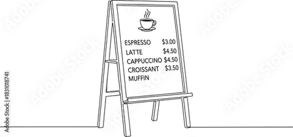 Fototapeta Hand drawn sandwich board with coffee menu isolated on transparent background for cafe or restaurant design element isolated on transparent background