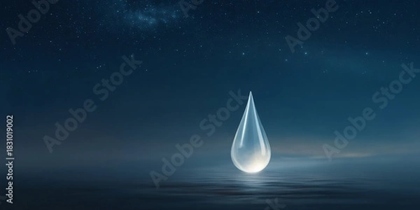 Fototapeta Water droplet falling into calm ocean night sky high-resolution image serene atmosphere