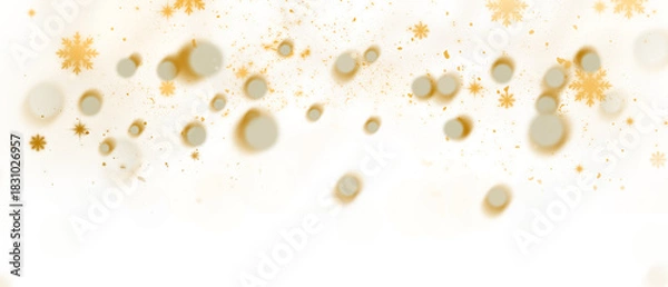 Fototapeta Golden Bokeh and Snowflakes Particles Overlay on Transparent Background perfect for New Year Celebration Card or Festive Scene Design