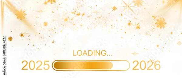 Fototapeta New Year 2025 to 2026 Transition Loading Bar Animation on Festive Golden Background perfect for Celebration Banner or Countdown Design