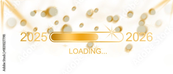 Fototapeta New Year 2025 to 2026 Loading Bar Animation with Golden Bokeh Lights perfect for Celebration Banner or Time Transition Design Background