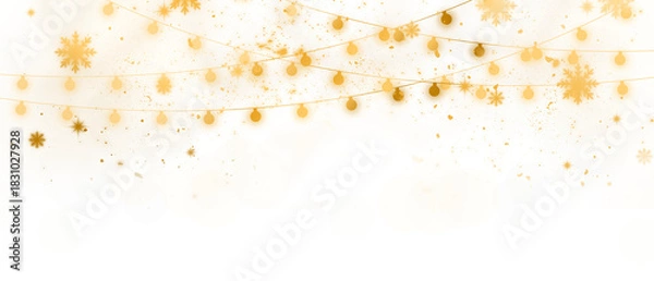 Fototapeta Golden Transparent String Lights and Snowflakes Overlay perfect for New Year Celebration Card or Festive Decoration Background Design