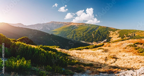 Fototapeta Atmospheric view of the majestic Chornohora range under a clear skies and rocky terrain. Carpathian mountains, Ukraine, Europe.