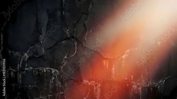 Obraz Mysterious Dark Cave Entrance Illuminated by Fiery Light Rays