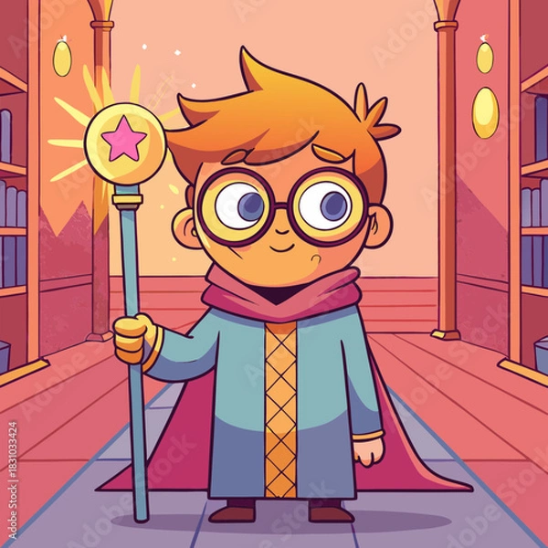 Fototapeta Cute baker standing outside a charming bakery shop with pastries