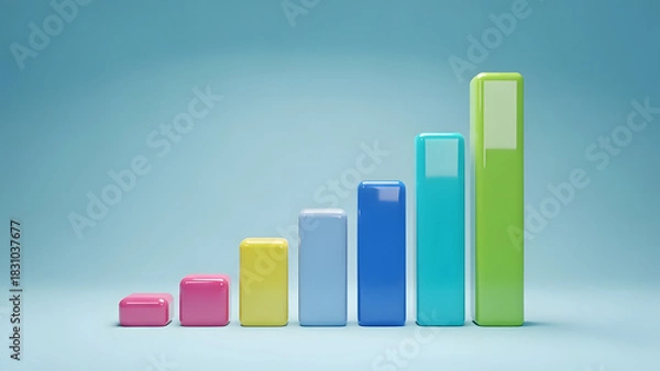 Obraz Bright 3D Growth Columns in Rainbow Order on Clean Background