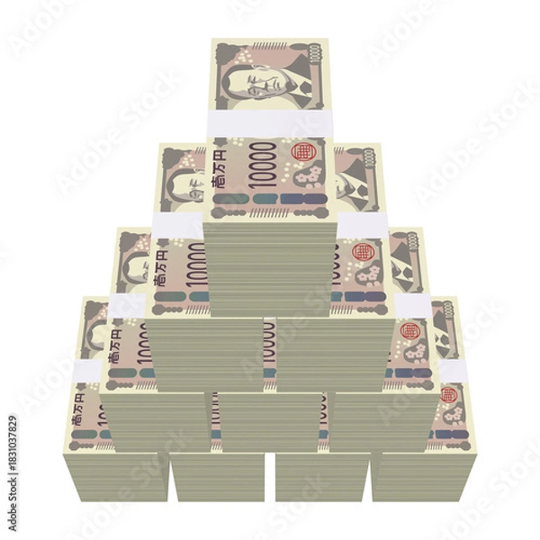 Obraz 経済のイラスト素材　札束の山　新札　リアル風一万円　一億円 　山積み　（1_8）