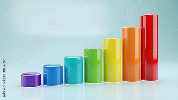 Obraz Colorful Rising Columns on White – Financial Growth Render