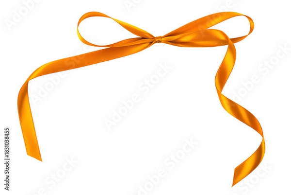 Fototapeta Beautiful orange satin ribbon bow with flowing ends on transparent background, great for various design elements