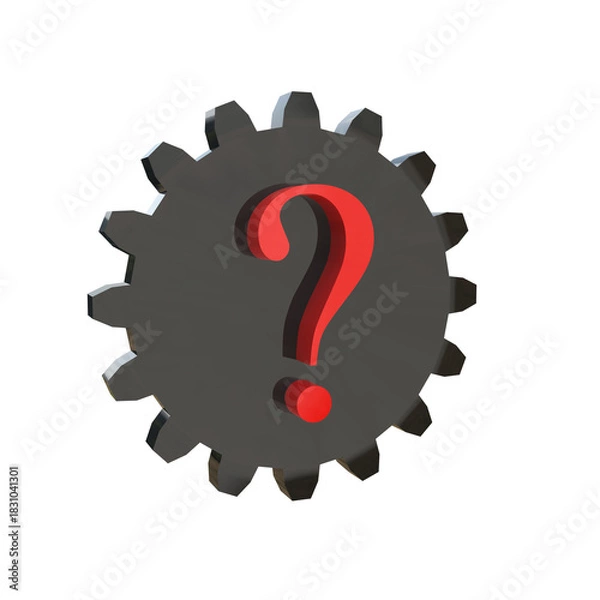 Obraz Question mark inside a gear symbol on Transparent Background,png