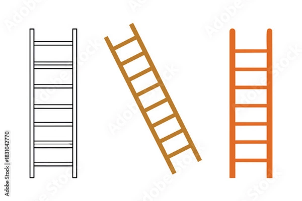 Fototapeta Three different styles of ladder icons in outline, angled, and solid form