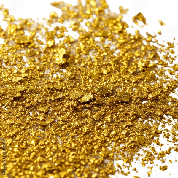 Fototapeta Ultrafine metallic gold dust texture sparsely scattered on a brilliant white background, captured with hyperdetailed macro lens and dramatic volumetric lighting, concept of luxury abstract elegance