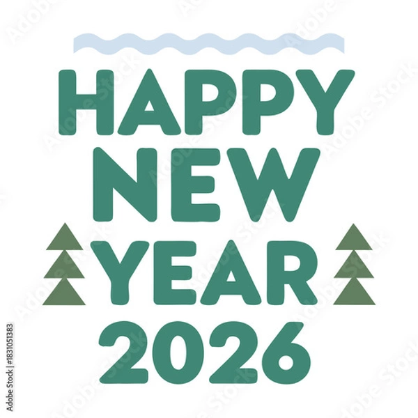 Obraz Happy New Year 2026 Greeting Card Illustration with Winter Trees