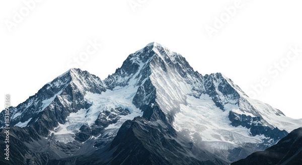 Fototapeta colossal, towering granite mountains and glacial ice with deep blue crevasses, sharp focus, isolated hard cutout against a transparent background with copy space. concept for epic scale and isolation