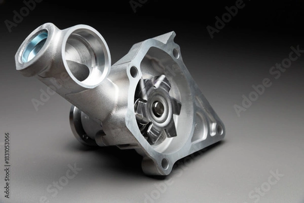 Obraz High-quality spare parts for your car. Car maintenance. New water pump for the engine cooling system on a gray gradient background.