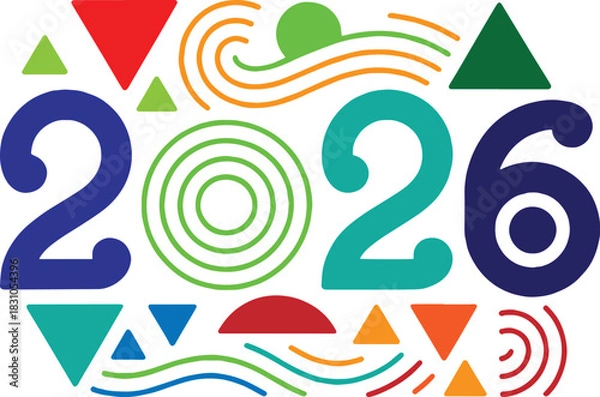 Obraz Colorful abstract 2026 numbers with geometric decorative elements