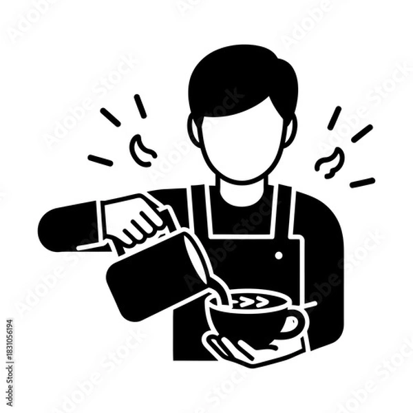 Obraz Barista Making Latte Art Vector Illustration in Black and White