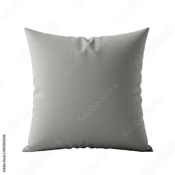Fototapeta Perfectly square blank grey cotton linen cushion pillow mockup, detailed soft weave texture and stitching, isolated on a transparent background with shadow, neutral e-commerce product template for