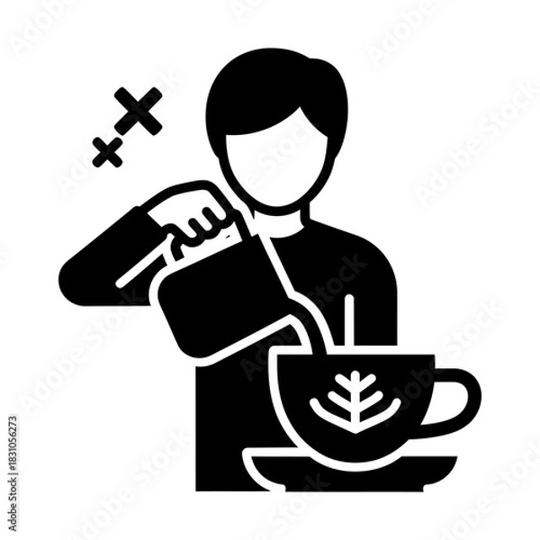 Obraz Latte Art Preparation: Person Pouring Beverage in Cup Vector Icon