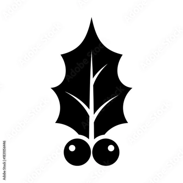 Obraz Stylized Holly Leaf and Berries Silhouette Vector Illustration