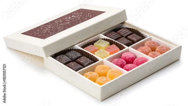 Fototapeta Elegant assortment of colorful candies and chocolates in a decorative gift box