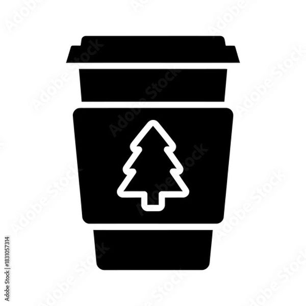 Obraz Coffee Cup Silhouette with Christmas Tree Icon Vector Illustration