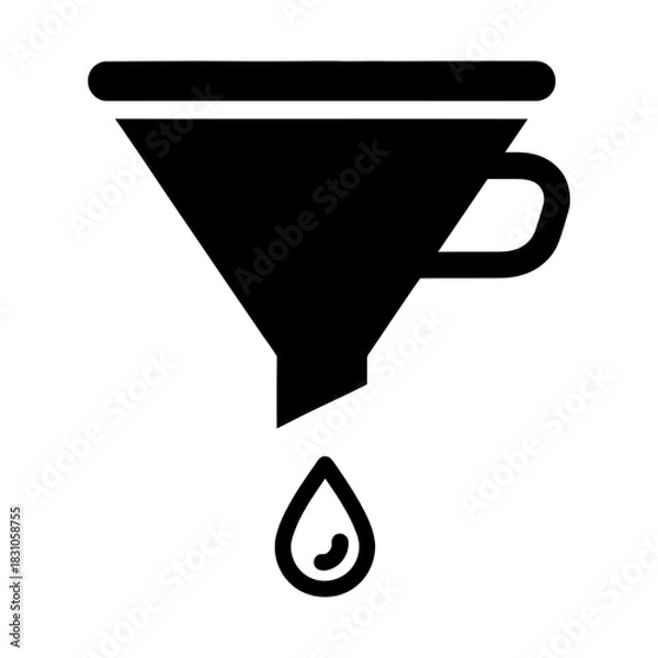 Obraz Black Funnel Icon with Droplet on White Background