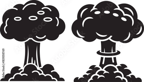 Obraz Two mushroom cloud silhouettes