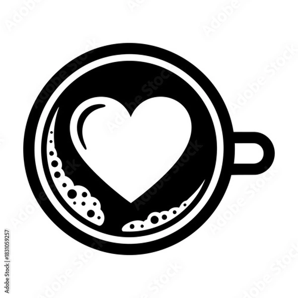 Obraz Coffee Cup with Heart Design in Black and White